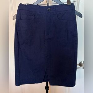 Margaret O'Leary Floral Jacquard Navy Cotton Midi Pencil Skirt Size XS